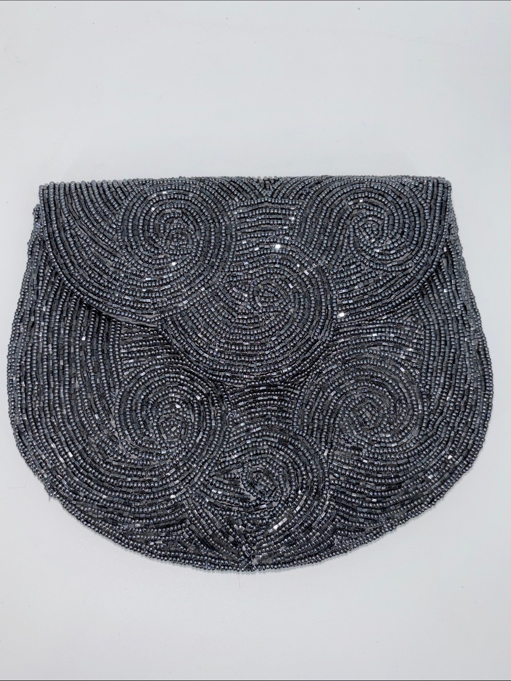 Hand-Beaded Black Evening Clutch with Swirl Motif